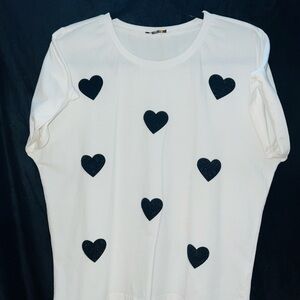 White and Black Cap Sleeve Cut Out T-Shirt With Hearts (New W/Out Tags)
